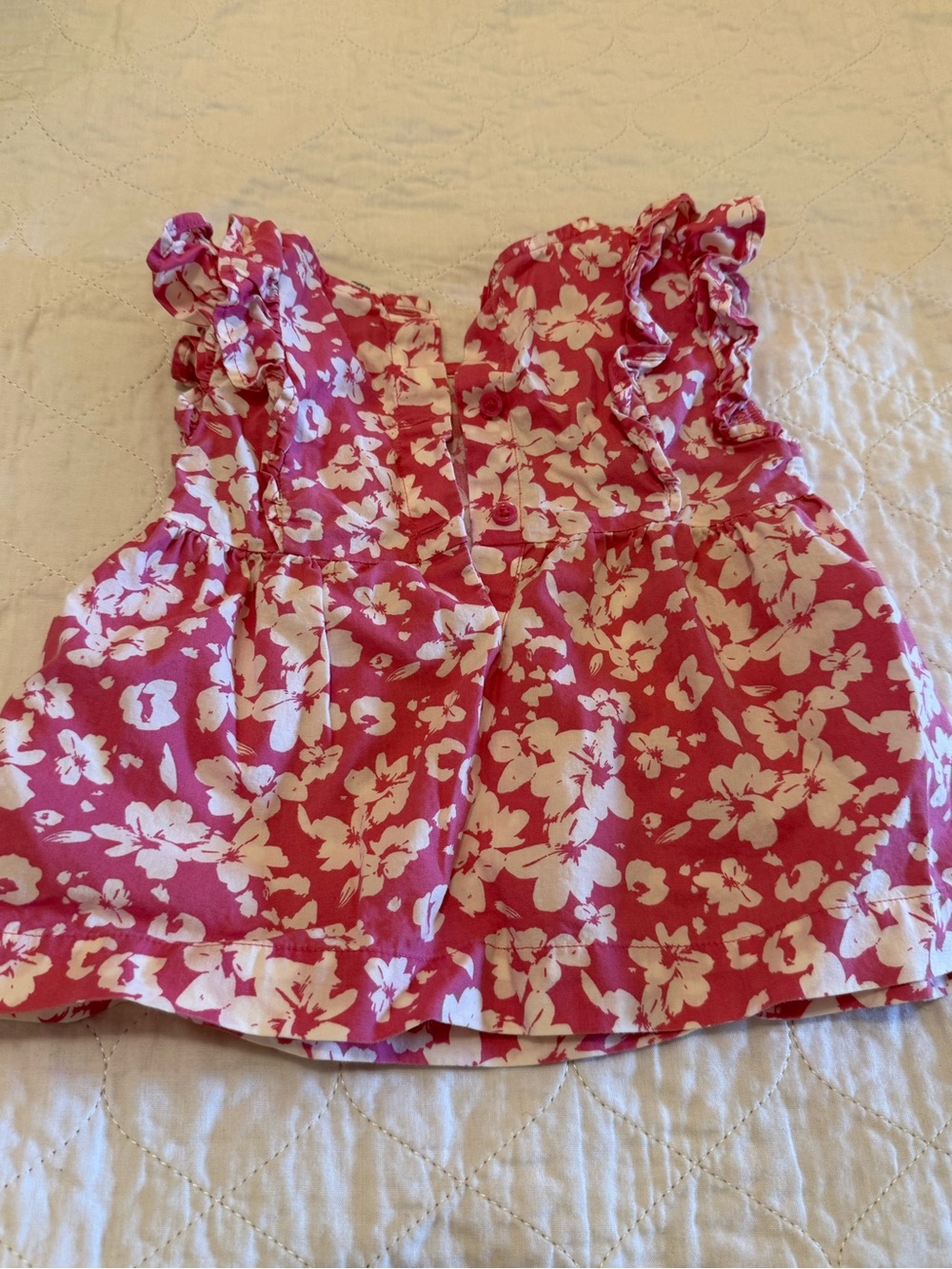 GAP Pink and White Floral Ruffle Sleeve Blouse